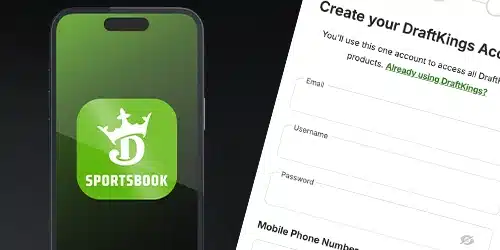 Maryland DraftKings Sportsbook app and account creation form desktop banner