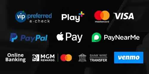 betmgm maryland promo code payments banner with MasterCard, Visa, PayPal, Apple Pay, Play+, Venmo logos